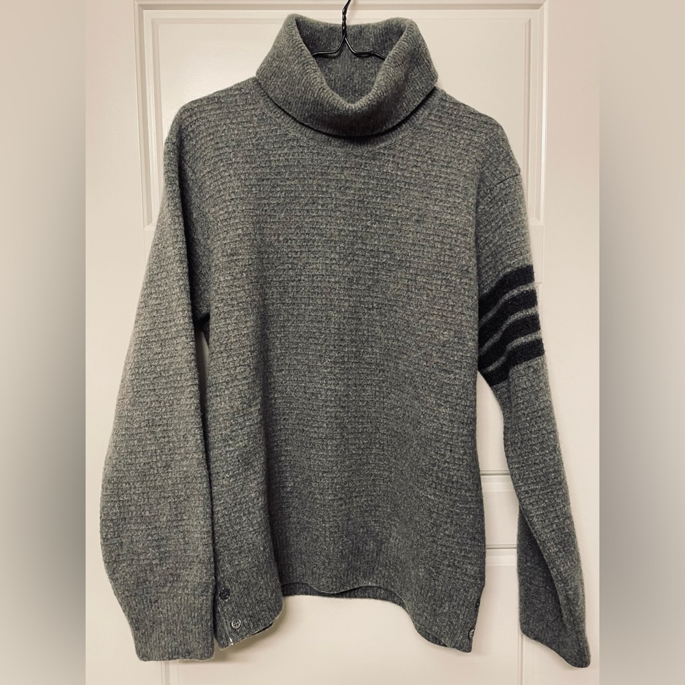 Thom Browne Grey Turtleneck Cashmere & Wool Sweater